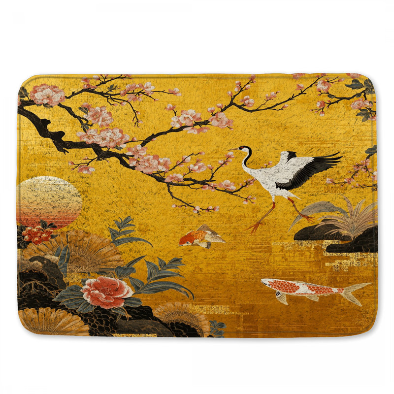 Tapis de bain Cherry Blossom Crane Koi, L 34 po x L 21 po