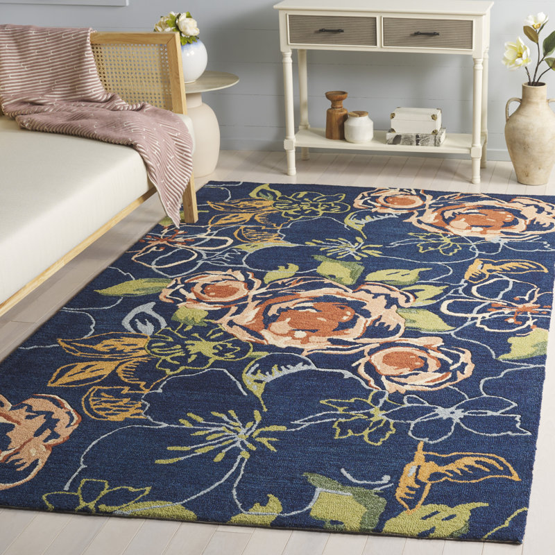 Laine touffetée à la main Jardin; Tapis d'intérieur floral en coton, Rectangulaire 8 pi x 10 pi