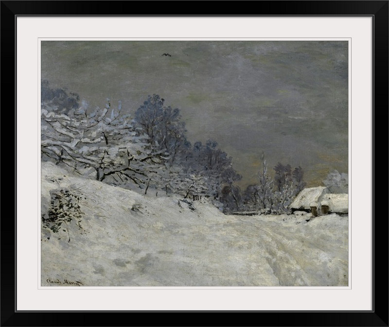 «Near Honfleur-Snow, 1867» par Claude Monet, reproduction d'art, H 27 po x l 32 po x P 1 po, Cadre noir