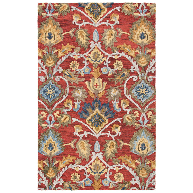 Haimes Hand Tufted Wool Floral Rug, Rectangle 11' x 15', Red/Orange
