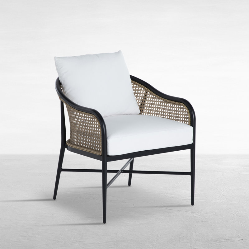 Havana Euro Lounge Chair In Herringbone Sand Fabric With Welt, No Welt + Standard Fill, Linen Chambray, Black/Natural Cane