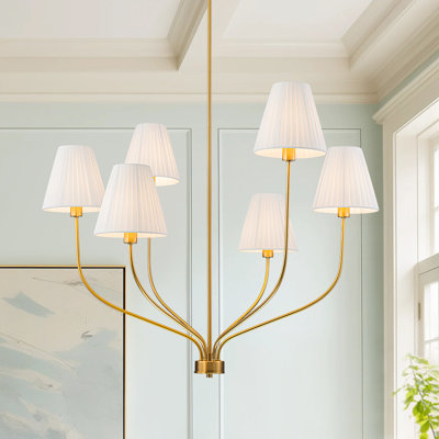 Grand lustre 6 lumières avec abat-jour en lin