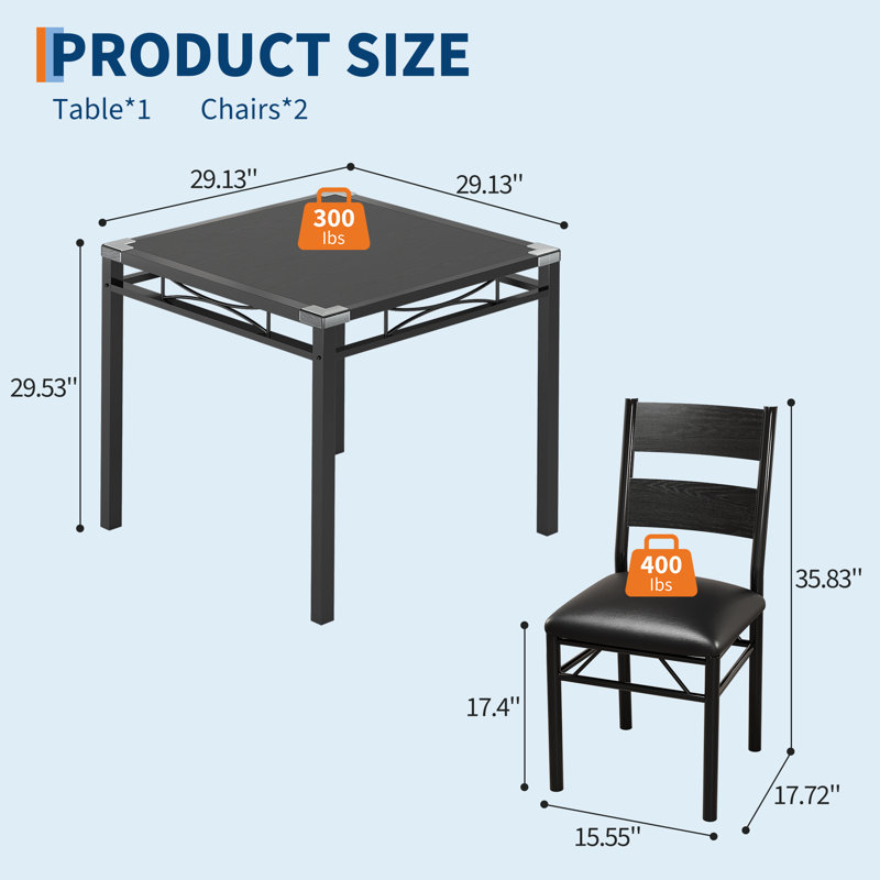 Ensemble de table et de chaises rembourrées, mobilier de cuisine compact et peu encombrant avec protections d'angle pour appartement, noir