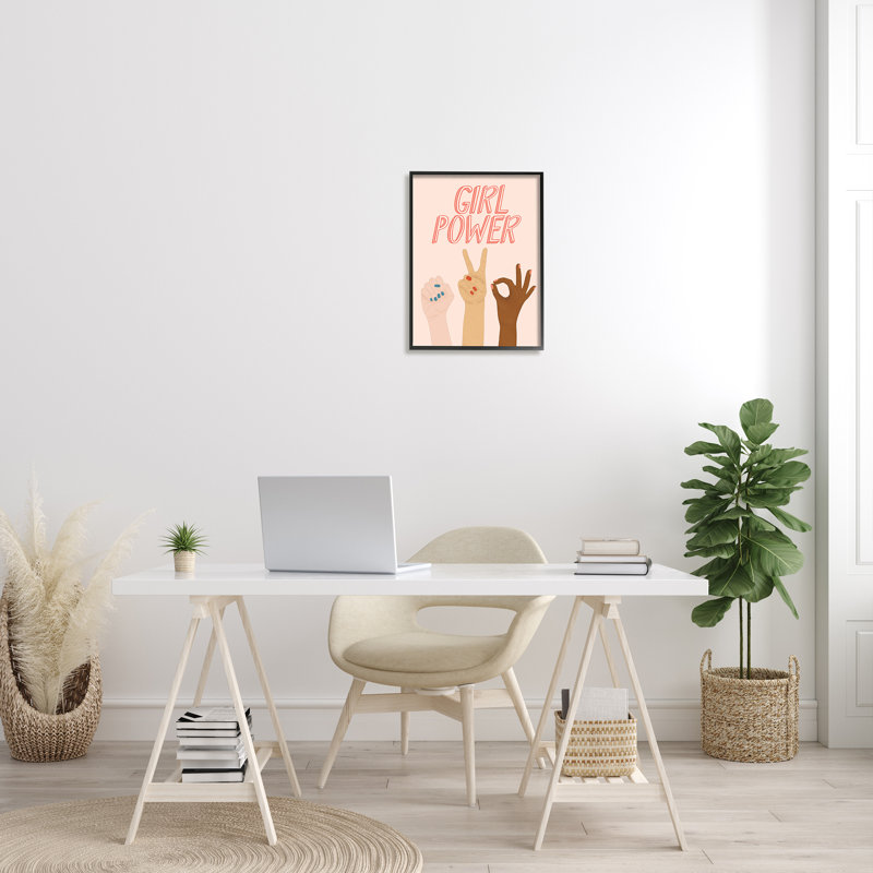 Girl Power Pop - Impression sur toile, H 20 po x l 16 po, Giclée encadrée noir minuit