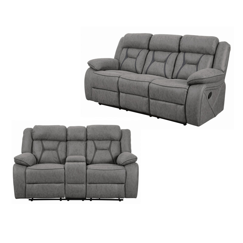 Ensemble de salon inclinable 2 pièces Ilkest, Mélange de polyester gris