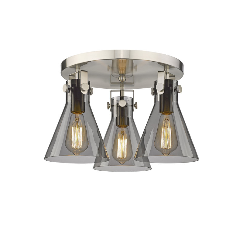 Skokie Glass Semi Flush Mount, Plated Smoke, Satin Nickel