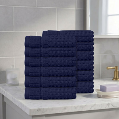 Ensemble de serviettes de toilette 12 pièces Willow - 100% coton peigné, qualité supérieure 630 g / m², bleu marine, ultra doux et très absorbant (12 serviettes de toilette)
