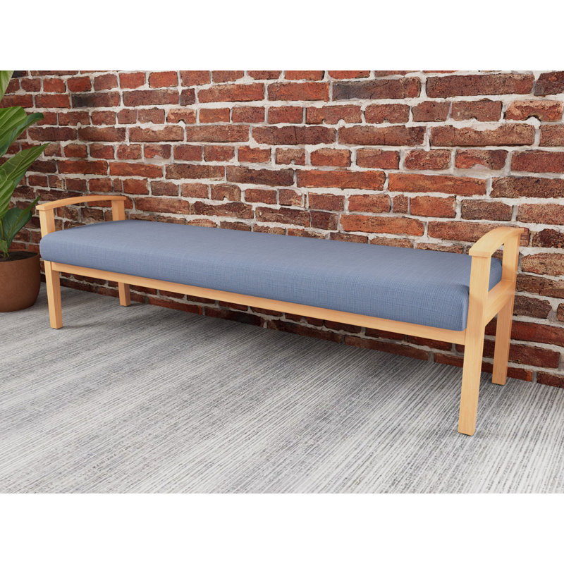 Banc en bois massif Amherst, Naturel, Chambray bleu marine clair