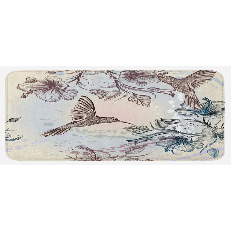Peconic Hummingbird Birds Hibiscus Flowers Kitchen Mat