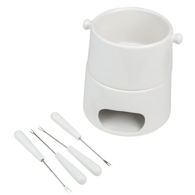 10" White Ceramic Stackable Fondue Set With Warming Base