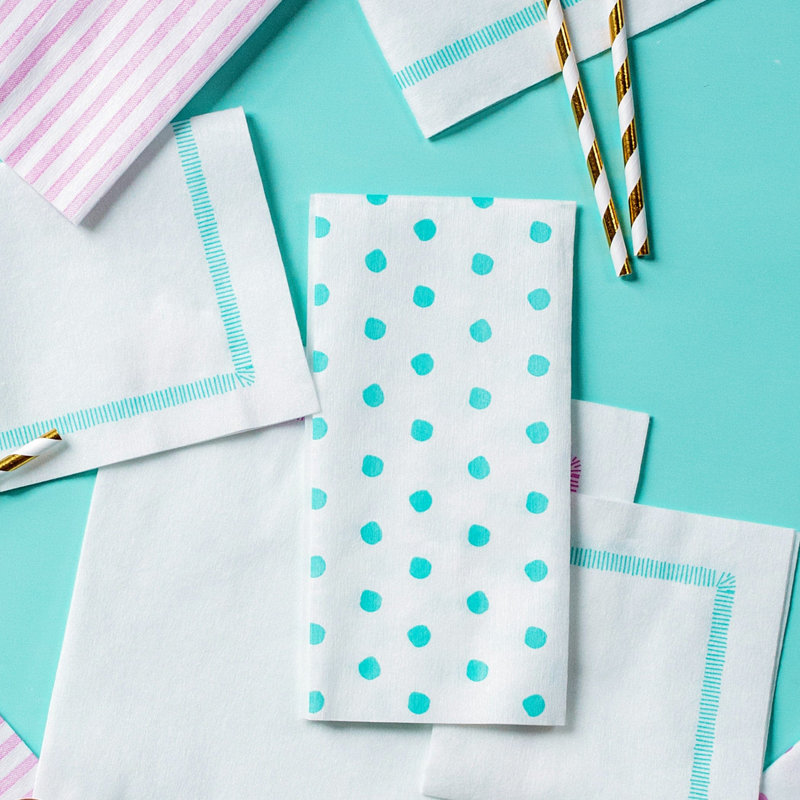 Papersoft Spunlace Polka Dots Square Napkin, Aqua, 13" W x 15.75" L