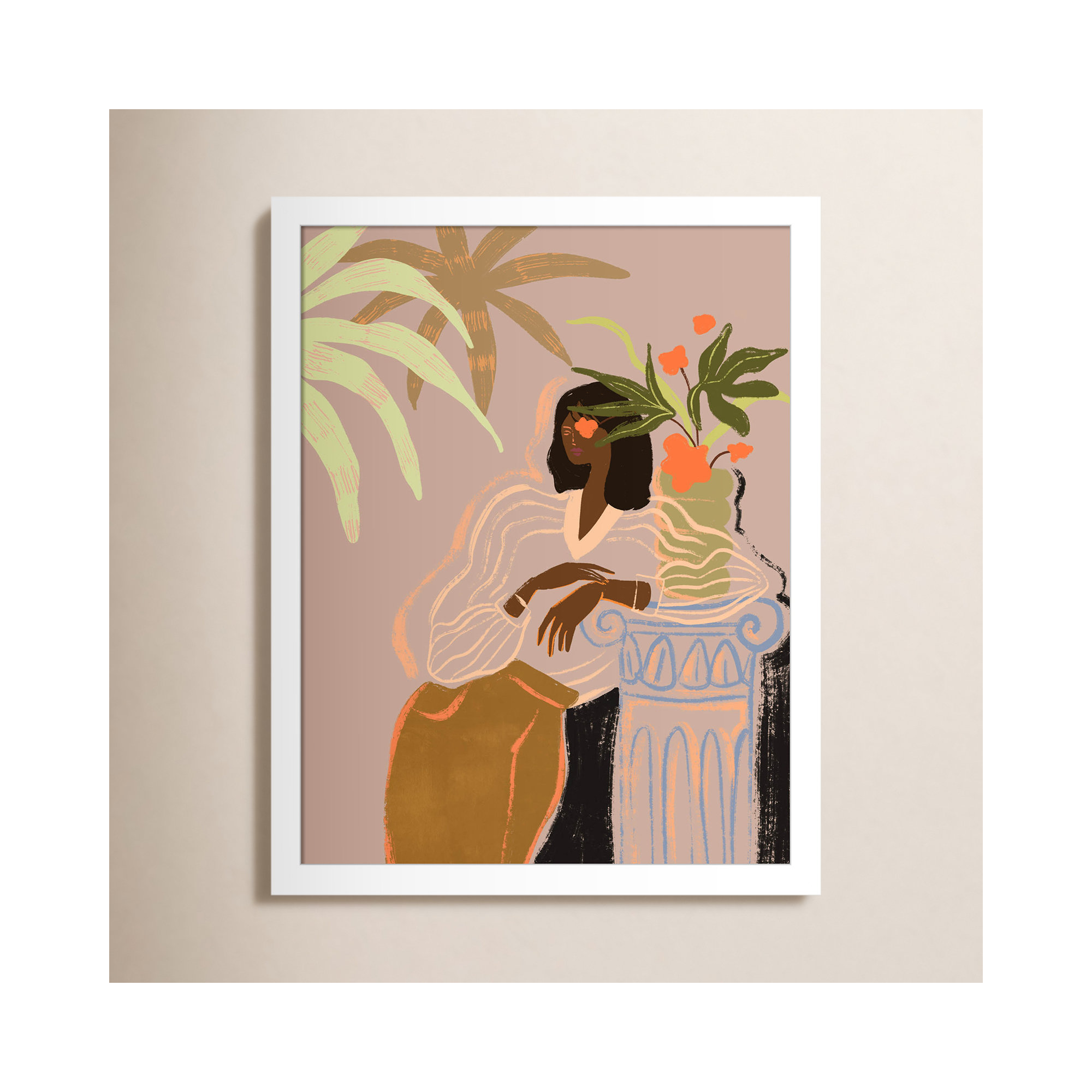Lady in Waiting by Arty Guava Wood Framed Wall Art Print, White, 17" H x 14" W