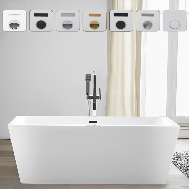 67" x 32" Freestanding Soaking Acrylic Bathtub, White/Oil Rubbed Bronze