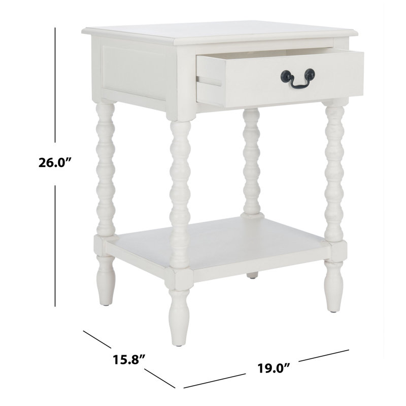 Solid Wood Top End Table with Storage, Distressed White