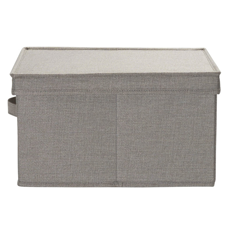 Large Gray Poly Linen Fabric Storage Bins with Removable Lid