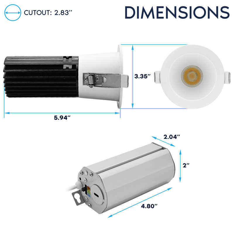 Projecteur à DEL 2 pouces Luxrit, 5CCT 2700K-5000K, 1000LM, 15W, faisceau 38 °, CRI90, à intensité variable, 120V, calibré IC, classé humide, Paquet de 6 ETL Luxrite