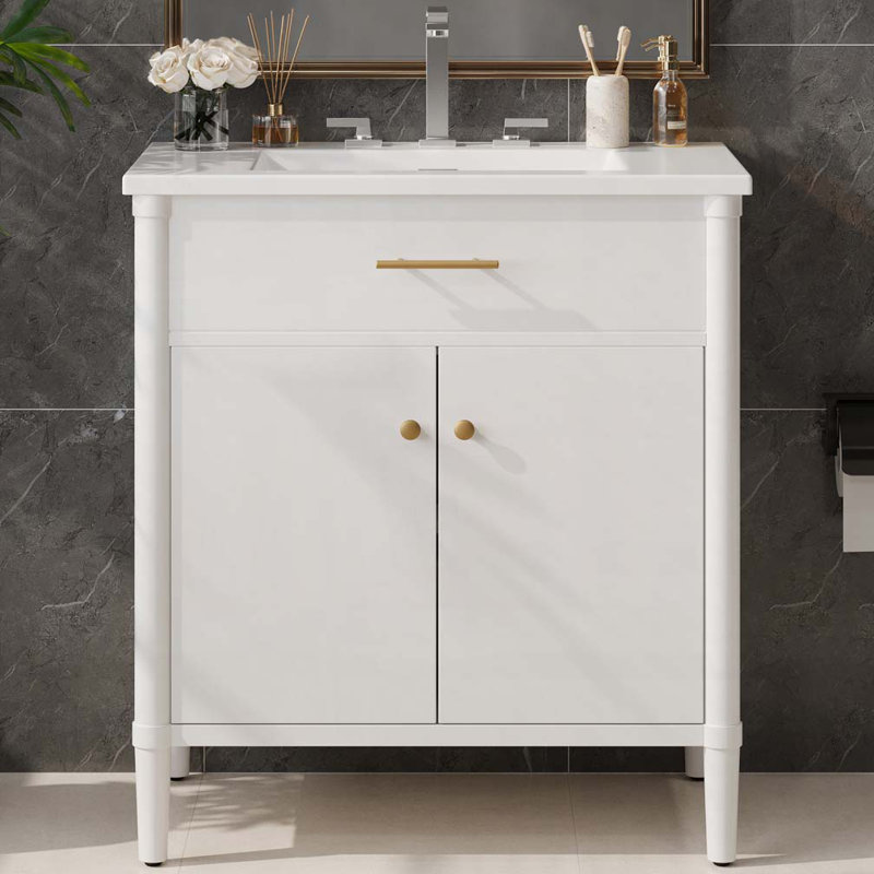 Meuble-lavabo avec tablette réglable, Blanc