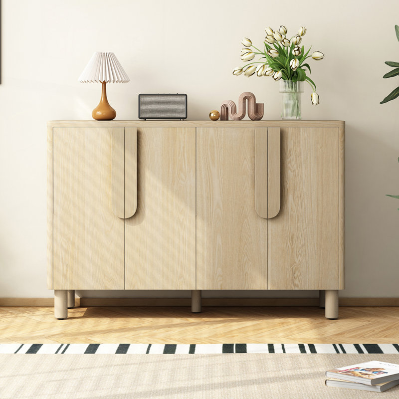 Stylish Ash Veneer Sideboard Buffet Cabinet with Adjustable Shelves and Arc Handles for Versatile Storage, Natural