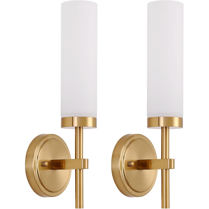 Modern Wall Sconces Set Of 2 With Opal White Glass Shade, Brushed Brass Vanity Light Fixtures For Bathroom, Living Room, Bedroom, Hallway, And Kitchen