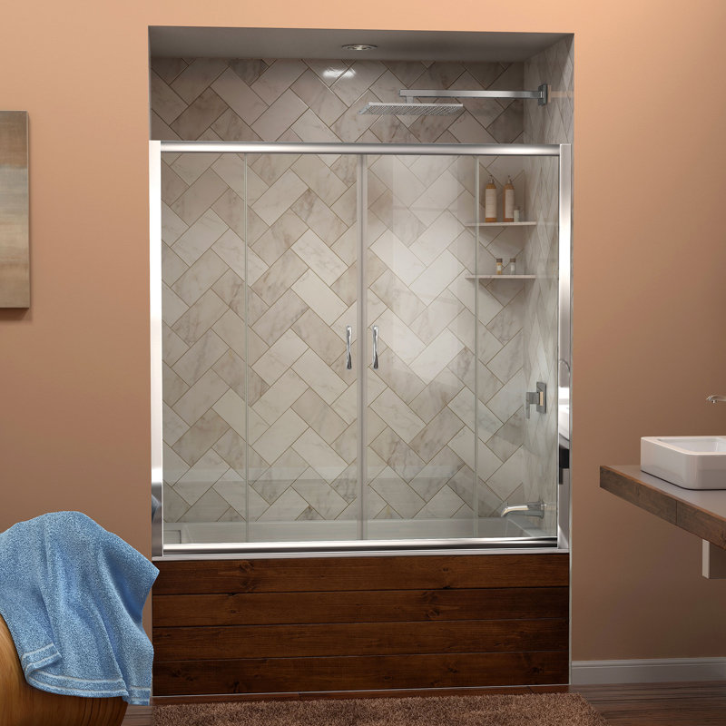 DreamLine Montego 66 in. L x 27 in. H White Acrylic Freestanding Bathtub, Chrome