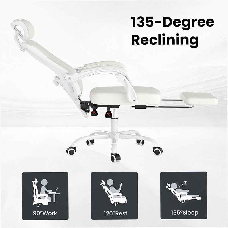 Fauteuil de bureau ergonomique avec repose-pieds réglable, dossier haut en filet, appui-tête et soutien lombaire pour un bureau confortable
