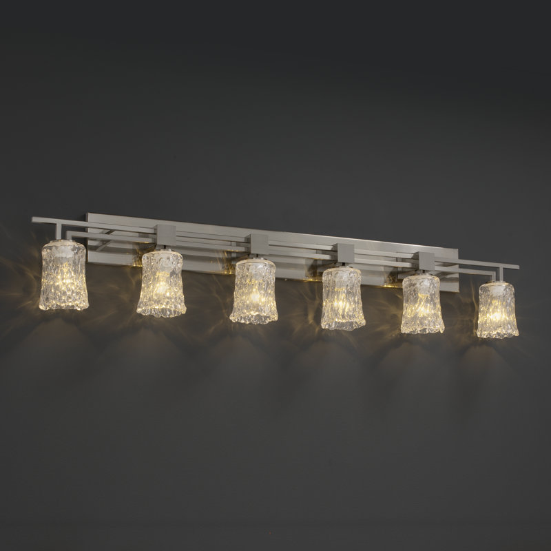 Cieana 6 - Light Bath Bar, White Frosted, Nickel, Cylinder w/ Rippled Rim