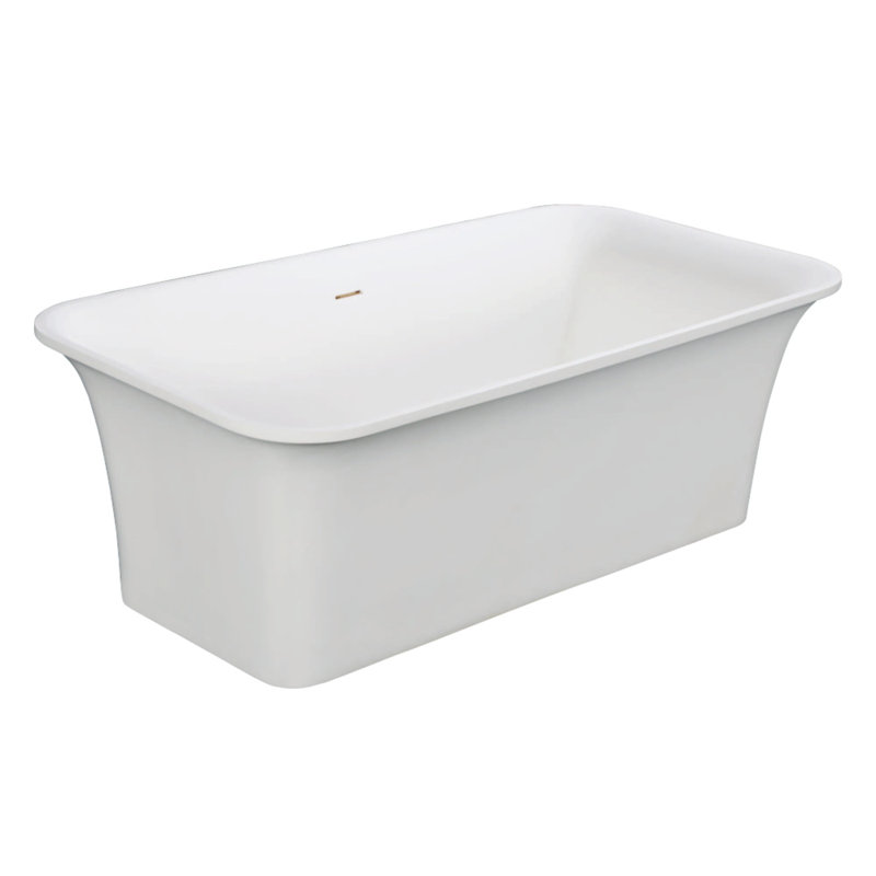Kingston Brass Arcticstone 67-Inch Solid Surface Rectangular Double Ended Freestanding Tub with Drain, White