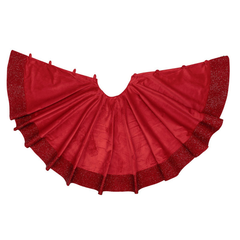 Sparkles Home Luminous Tree Skirt | Velvet Material | Resin Rhinestones | Holiday Decor | 5 Colors, Red