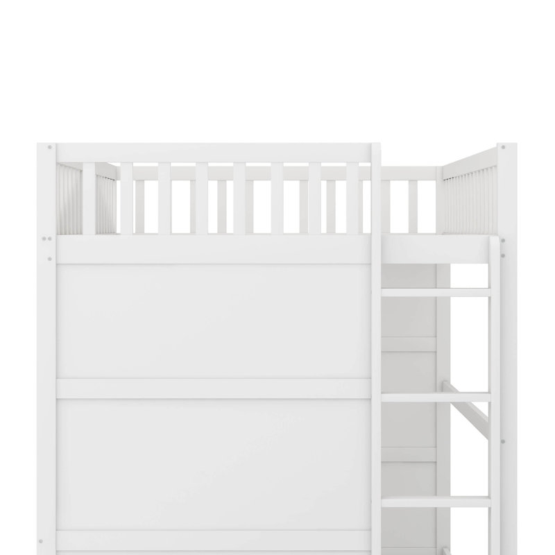 Lit mezzanine double avec échelle, Blanc / Gris