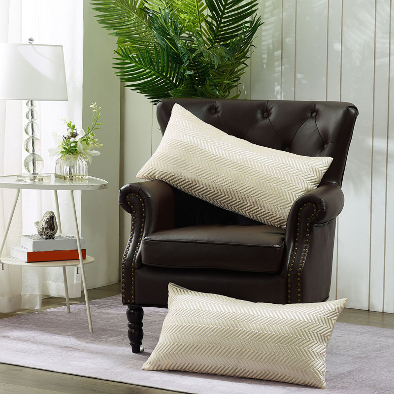 Chevron Rectangular Lumbar Cushion Cover, Antique White