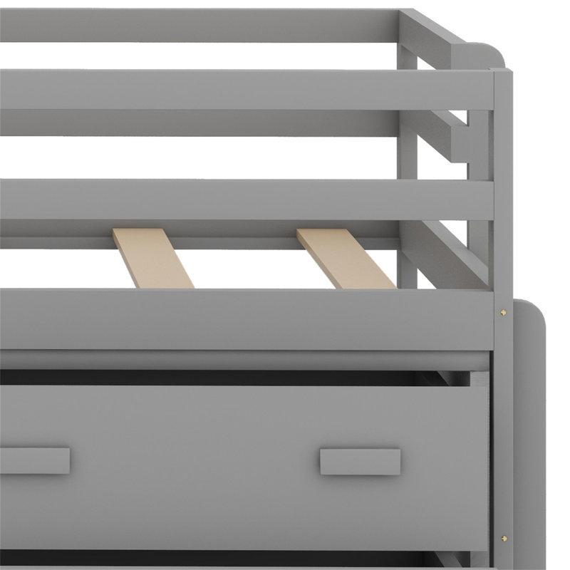 Lit mezzanine avec tiroirs et tablette, Gris