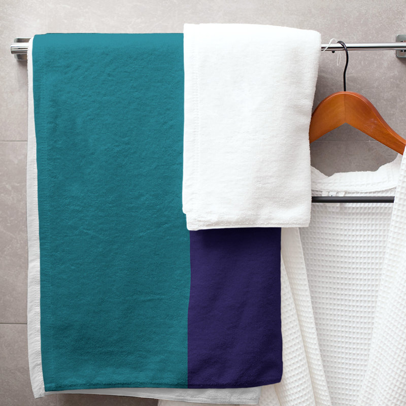 Cotton Blend Lightweight Bath Towel, Teal/Dark Purple/Gray