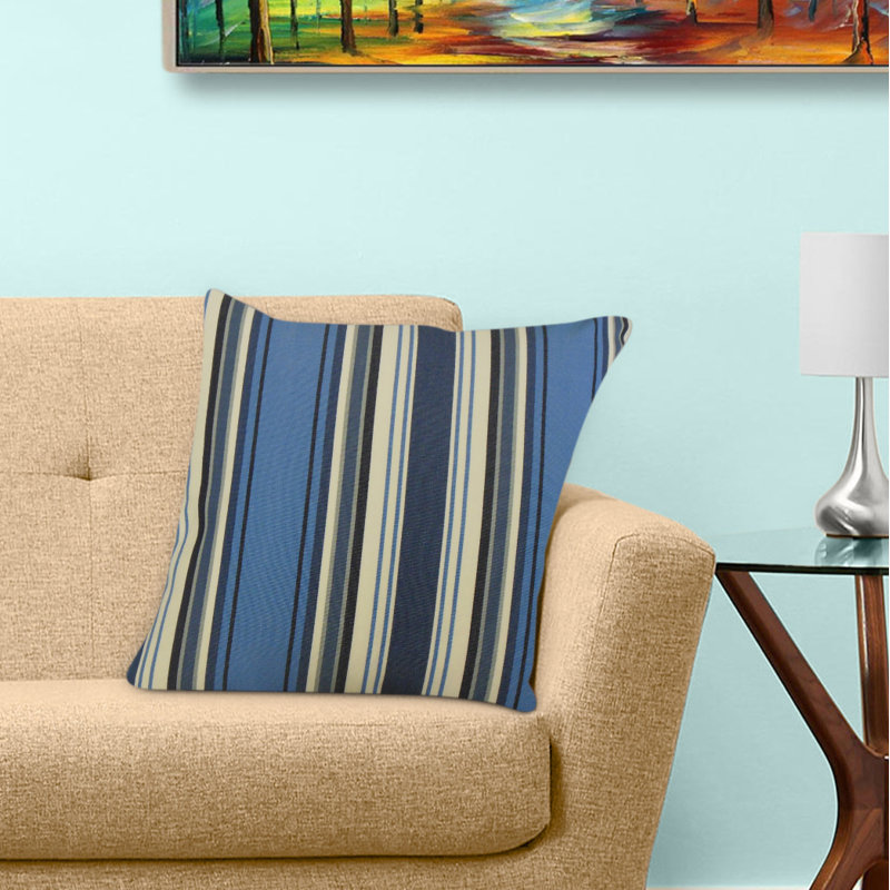 Oreiller Phomello, 26 po x 26 po, Bleu / blanc / noir, Coussin décoratif