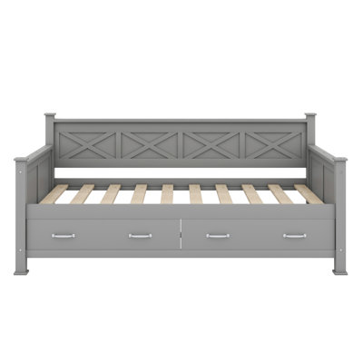 Daybed With 2 Large Drawers, X-Shaped Frame, Modern And Rustic Casual Style Daybed