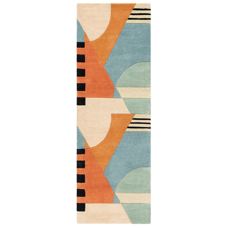 Tapis doré en laine touffeté à la main Abstract, Tapis de couloir 2 pi 6 po x 8 pi