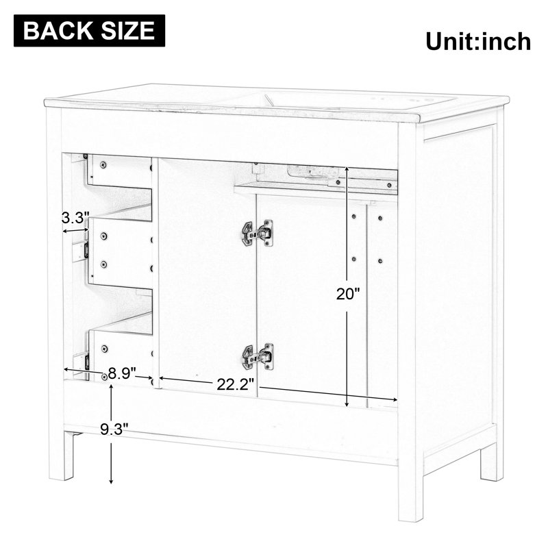 Meuble-lavabo simple 36 po avec comptoir en céramique Lasseter, Blanc