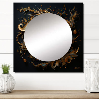Golden Lily Flower Glam On Black I - Lily Square Mirror Wall Decor For Bedroom
