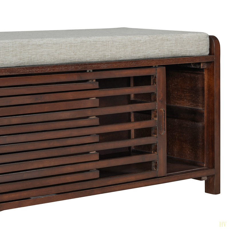 Banc à chaussures avec rangement et coussin, banc de rangement à volets avec charme pour le salon, vestibule, Noyer