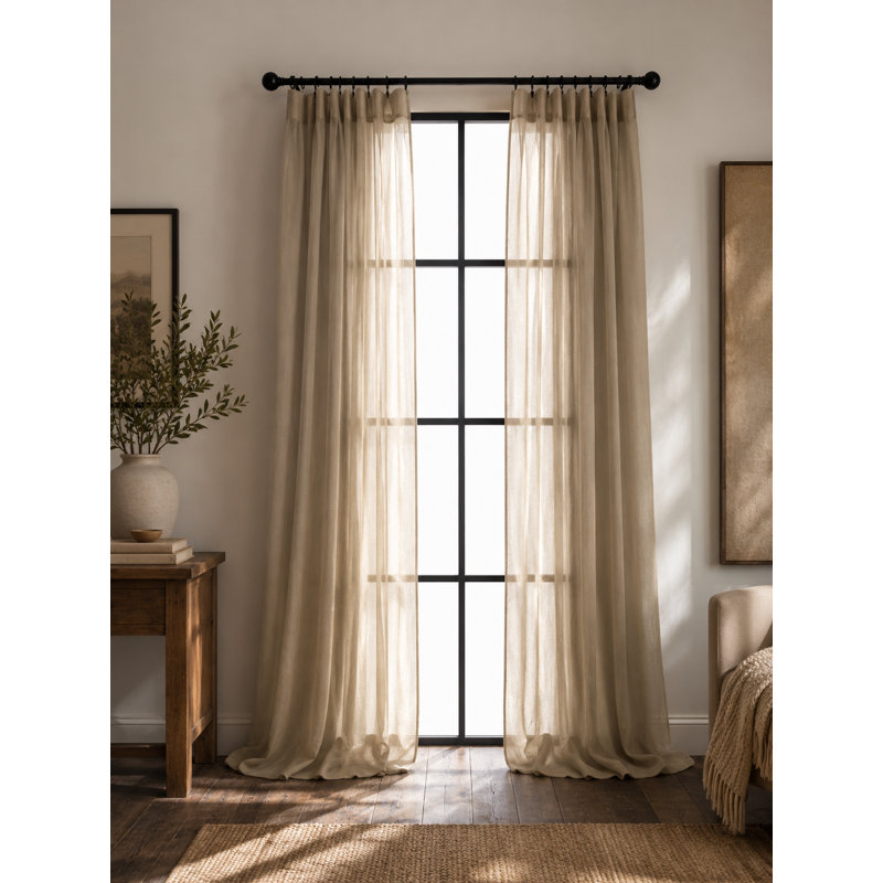 Belasquez Semi Sheer Curtain Single Panel, 54" x 96", Flax