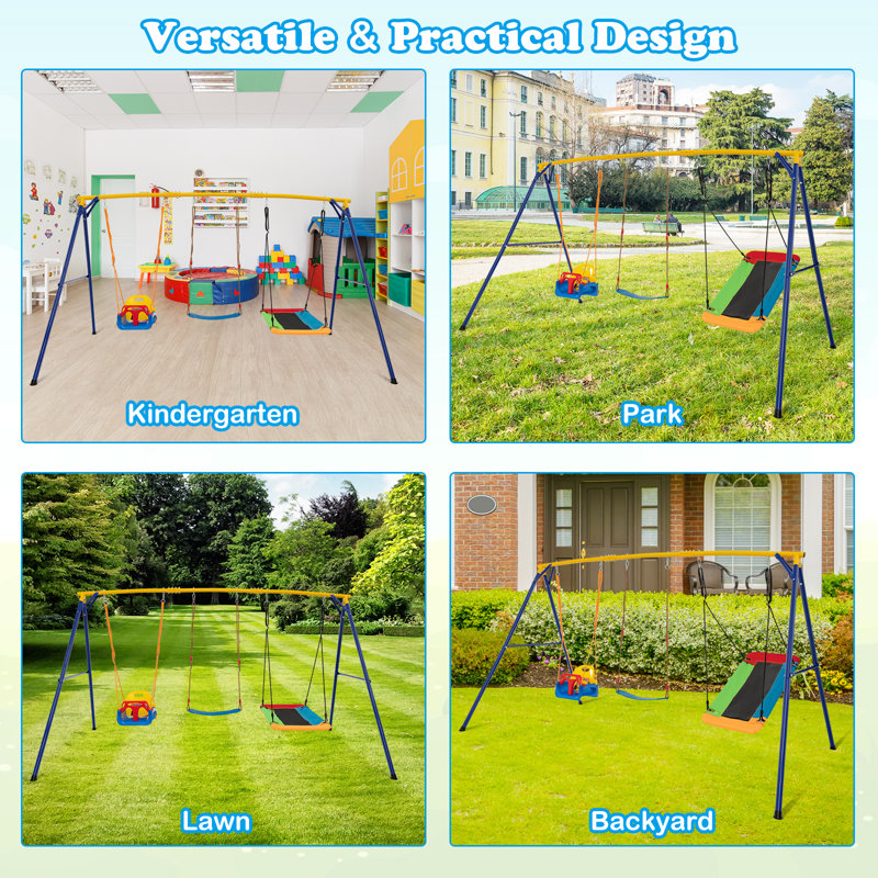 Freeport Park Steel Swing Set with 3 Swing(s)