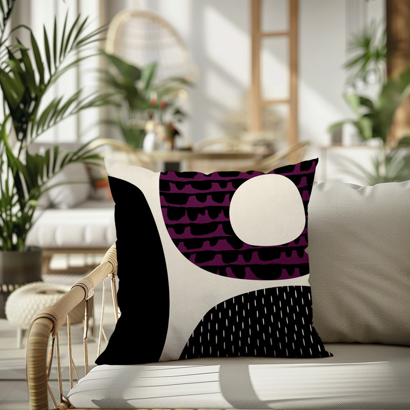 Coussin carré intérieur / extérieur pia, H 19 po x l 19 po, Mauve / noir / blanc cassé