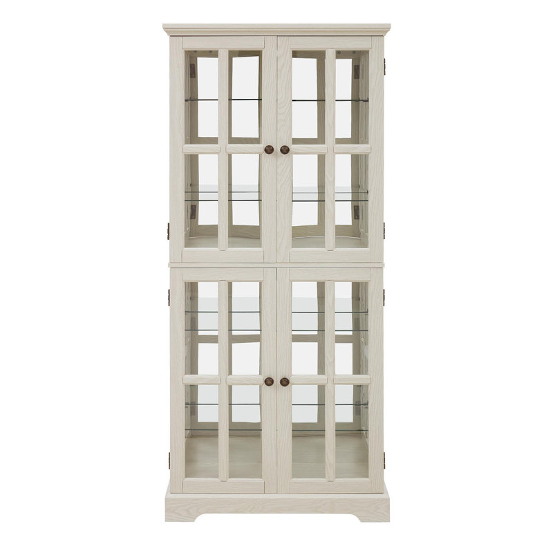 Curio Display Cabinet,Antique Display Cabinet With Glass Doors Adjustable Shelves For Collectibles Four Door Design Vintage Showcase For Home Or Office Antique Display Case E26 Bulb Included  WHI