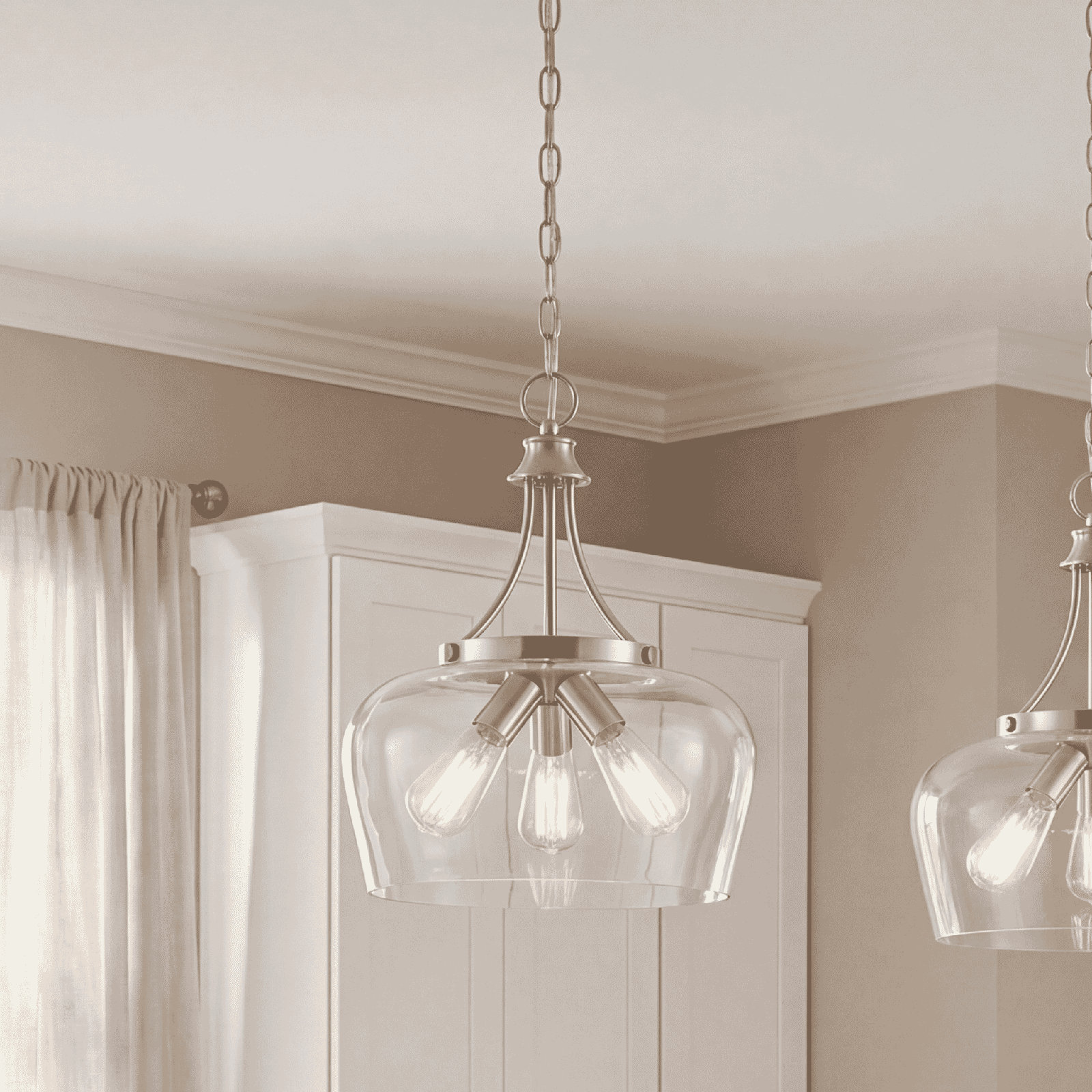 Breena Dimmable 3-Light Pendant, Satin Nickel, White