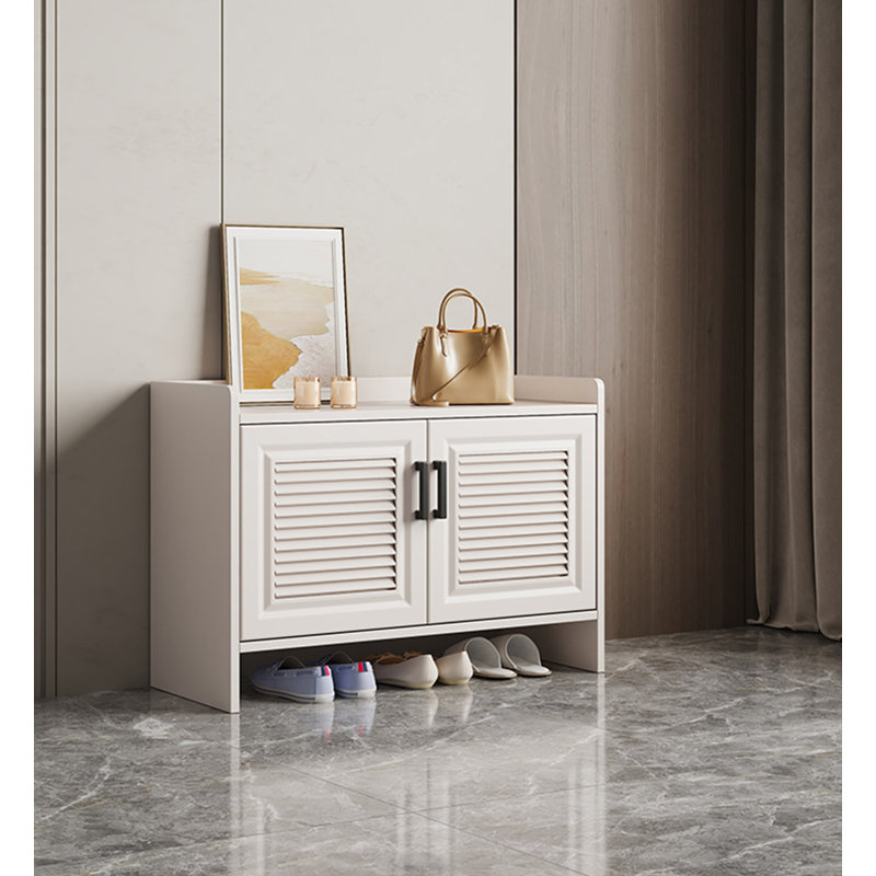 Modern Imitation Shutter Door Aluminum Alloy Shoe Storage Bench, White