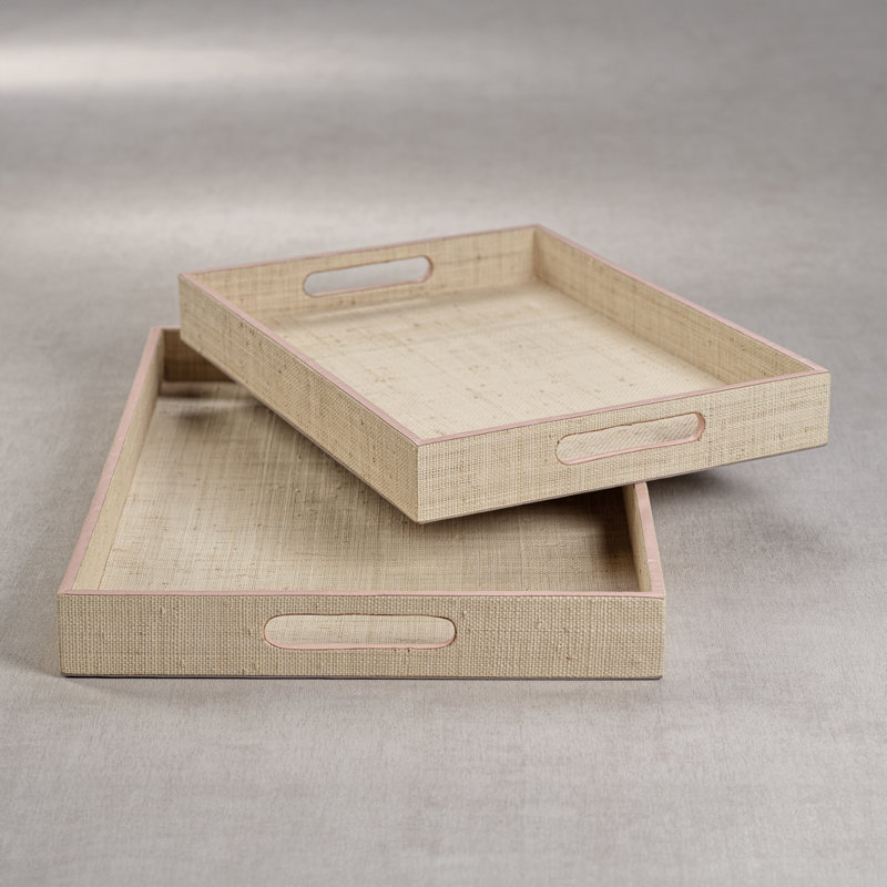 Birch Lane™ Raffia/ Cow Leather Trim/Polyester Lining Tray, 2" H x 12" W x 16" D