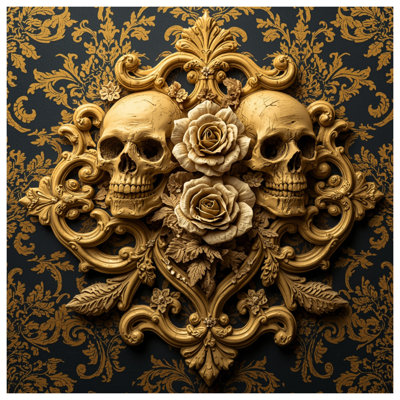 Tapis de bain Gold Skulls Roses