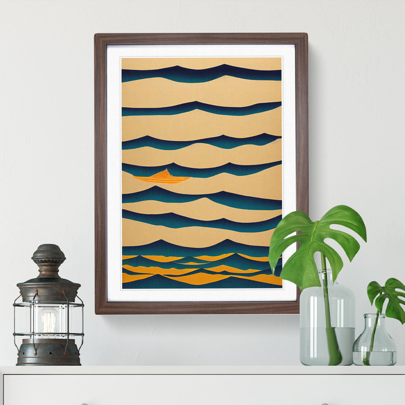 Contemporary Ocean Wave Abstract - Single Picture Frame Print, 34cm H x 25cm W x 2cm D, Walnut