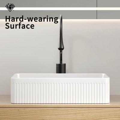 Vessel Sink Rectangular Above Counter White Porcelain Ceramic Modern Bathroom Vanity Sink Rectangle Art Basin
