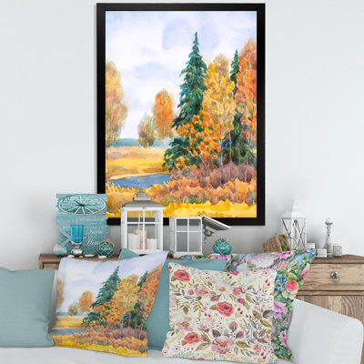 Forêt d'automne au bord du lac - Peinture sur toile