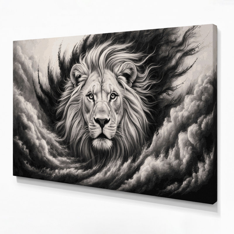 «Big Cats White Lion of Timbavati», art mural sur toile noire, H 11 po x l 14 po